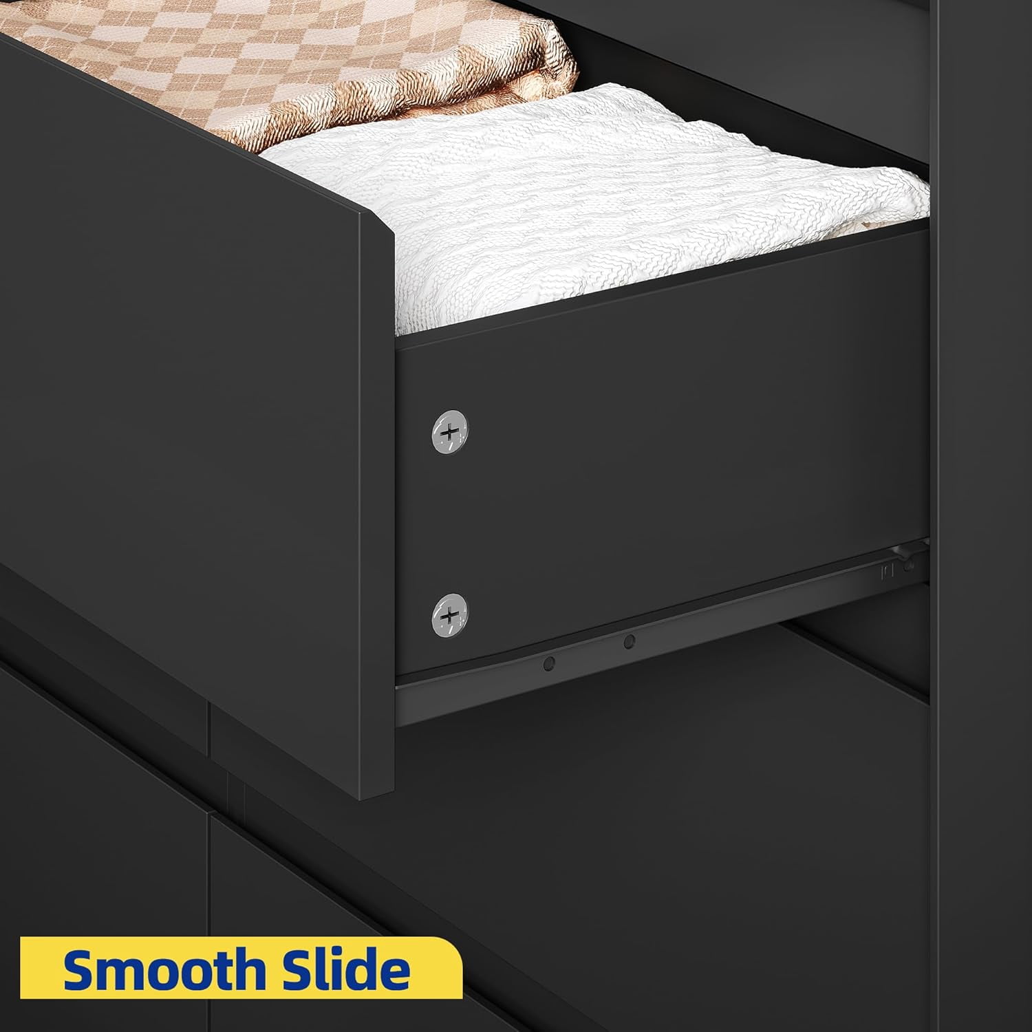 Black Dresser for Bedroom, 54" Wide Chest of Drawers, Simply Modern 6 Drawer Storage Organizer for Closet, Hallway, or Living Room