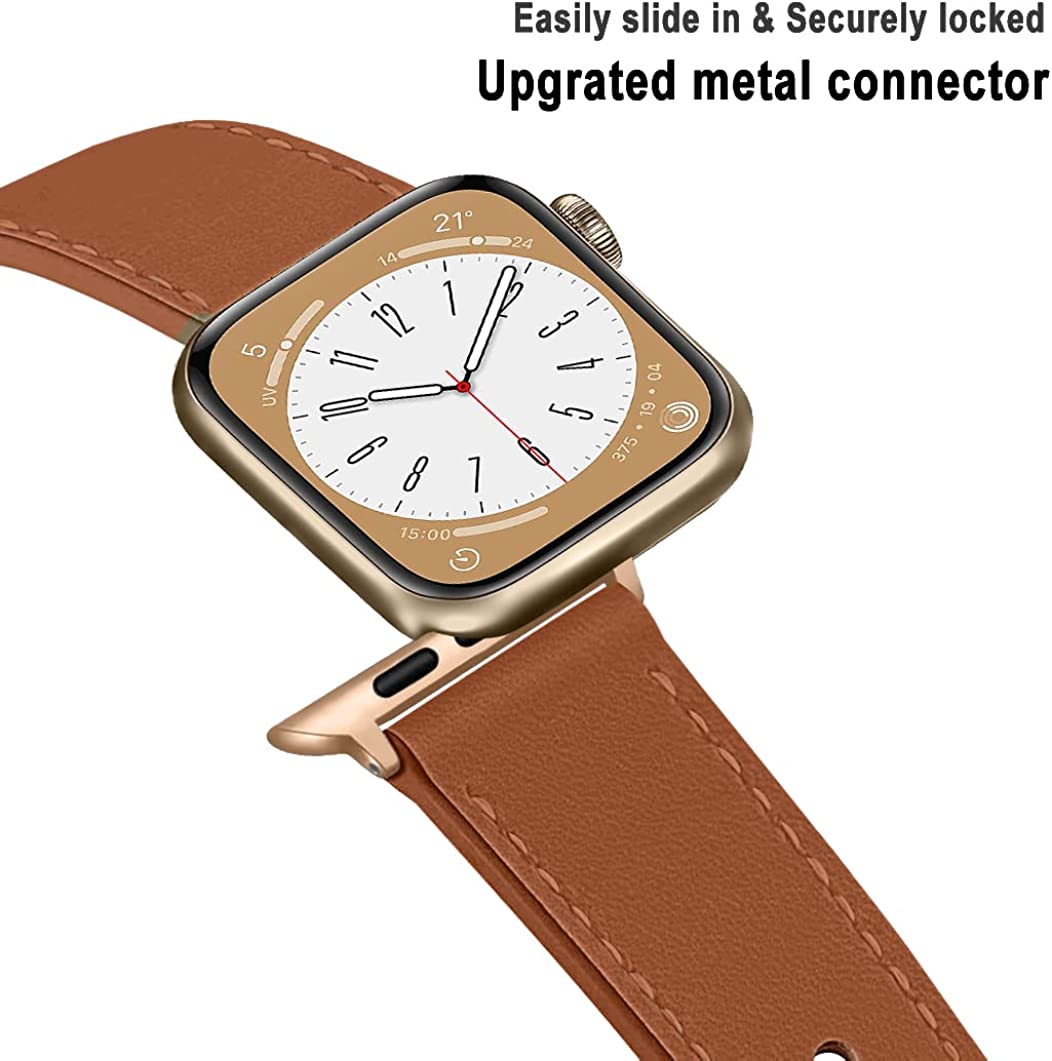 YuiYuKa Compatible with Leather Apple Watch Bands 44mm 38mm 40mm 45mm 42mm 41mm 49mm for Women Men, Genuine Leather Replacement Butterfly Buckle Strap for iWatch Series Ultra 8 7 SE 6 5 4 3 2 1 Nike - image 3 of 6