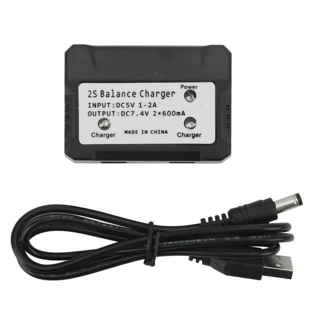 Cargador de batería 2 en 1 de 7,4 V, 2 s, 600 mA, carga rápida, carcasa de plástico, ligero, portátil y con protección contra sobrecorriente.