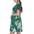 thumbnail image 2 of Lsque Peacock And Flowers Print Women's Casual Dress T-Shirt Summer Short Sleeve Scoop Neck Swing Dresses, 2 of 6