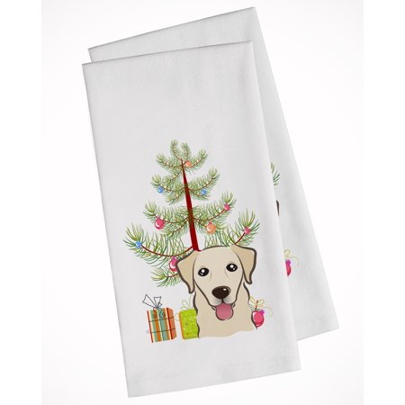 Christmas Tree and Golden Retriever White Kitchen Towel Set of 2