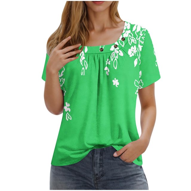 Camisetas de Cuello Redondo Impreso Gradiente de las Mujeres, Manga Corta Casual Top para el Uso Diario