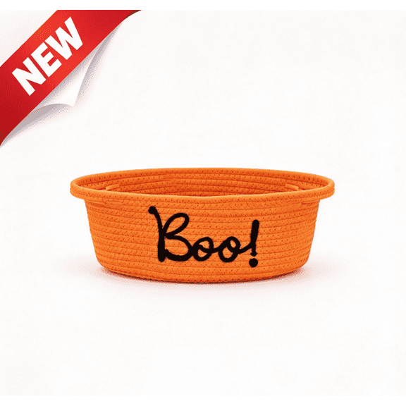 Halloween Orange Woven Candy Basket with Boo Lettering, Trick or Treat Storage Basket, Halloween Party Decor & Gift Basket