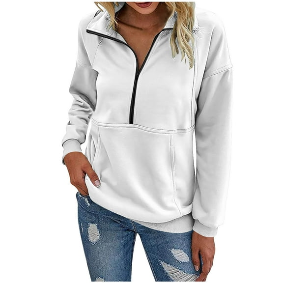 LEBONYARD Women's Round Neck Half Zipper Casual Solid Color Long Sleeve Pocket 2025 Fall Winter Sweatshirts