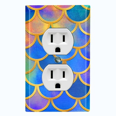 Metal Light Switch Plate Outlet Cover Mermaid Blue Yellow MER014