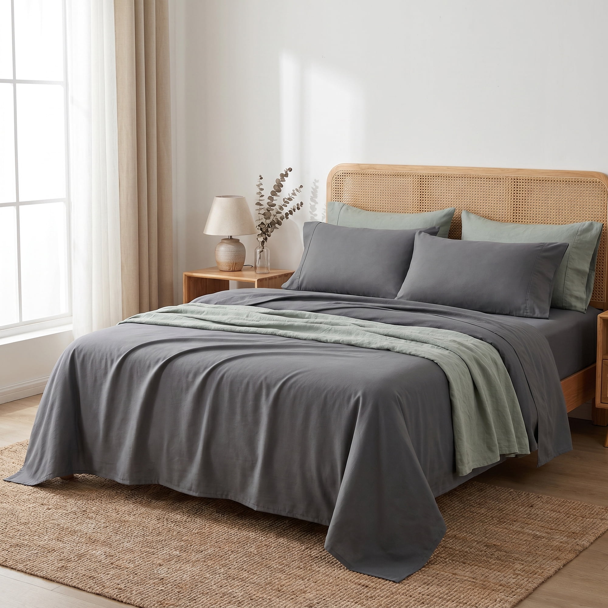 Unique Bargains Fitted Sheet Microfiber Bed Sheets Breathable for All Seasons 53.9"x74.8" Light Grey