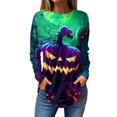 thumbnail image 2 of YVNAURA Fall Halloween Sweatshirts for Women Crewneck Long Sleeve Pullover Cute Pumpkin Bat Graphic Tops Oversized Loose Fit Vintage Spooky Season Shirts Holiday Party WearKhaki, 2 of 5