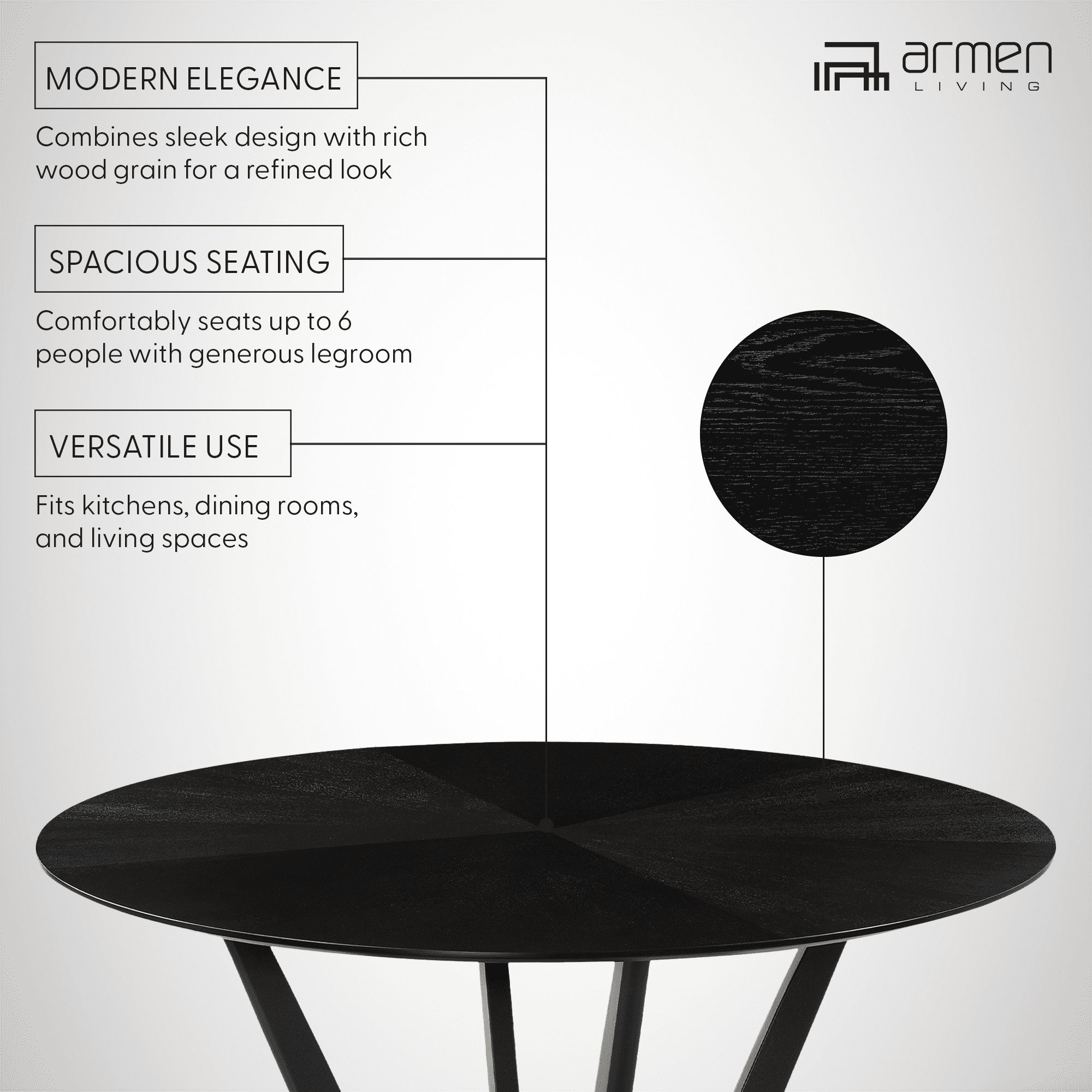 Santana Round Wood Dining Table in Black Finish