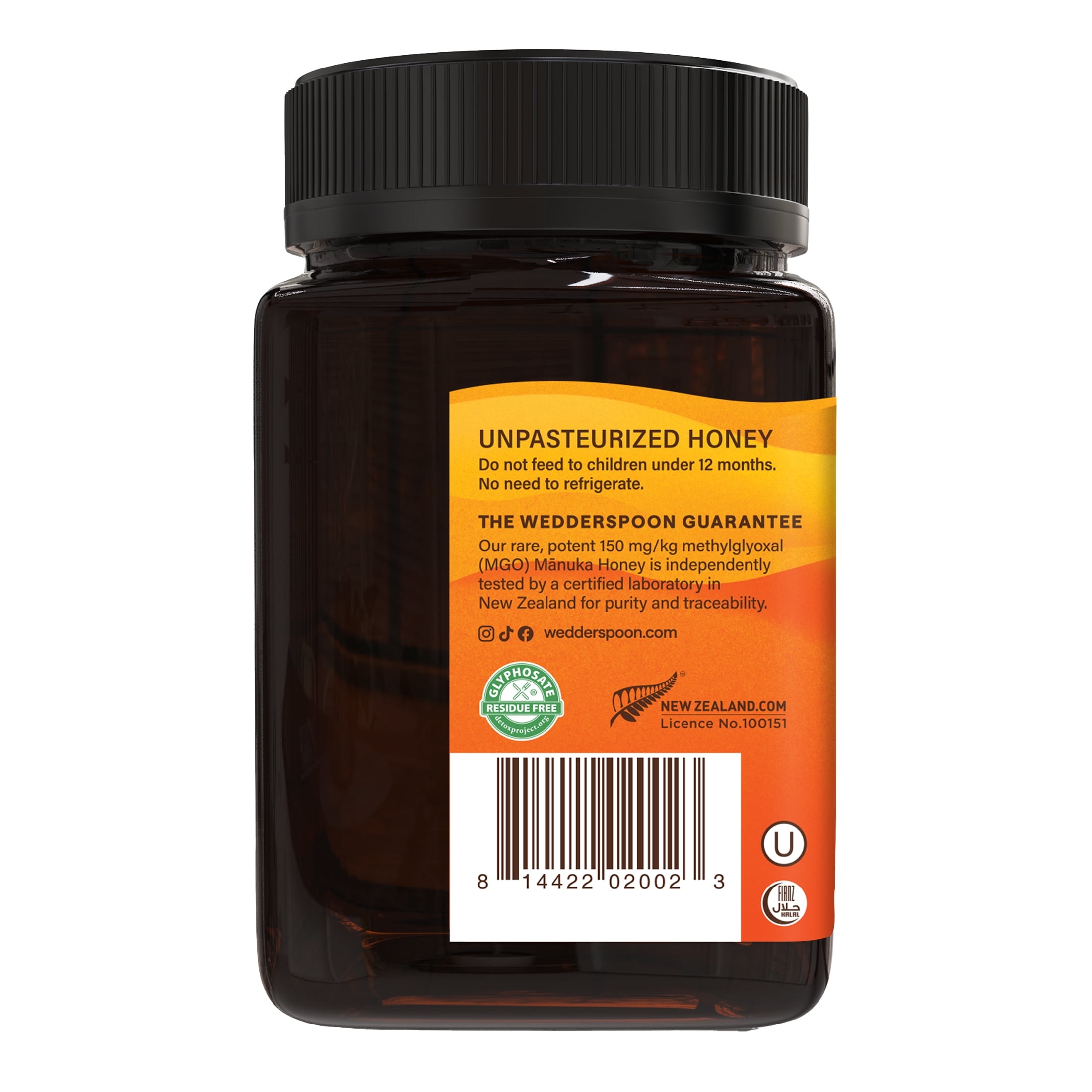 Wedderspoon Raw Unpasteurized New Zealand Manuka Honey, 150+ MGO, 17.6 oz
