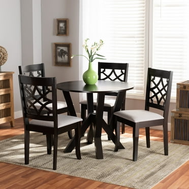 Baxton Studio Alisa Modern and Contemporary Grey Fabric Upholstered and Walnut Brown Finished Wood 5-Piece Dining Set