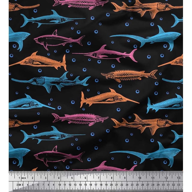 Soimoi Modal Satin Fabric Bubbles & Fish Ocean Decor Fabric Printed Yard 42 Inch Wide