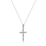 925 Sterling Silver Bezel-Set White Clear CZ Latin Cross Pendant Necklace