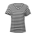 thumbnail image 6 of Jamsmile Women Tshirts Tops Summer Striped Print V Neck Short Sleeve T Shirts Cotton Casual Baggy Loose Trendy T-Shirts, 6 of 7