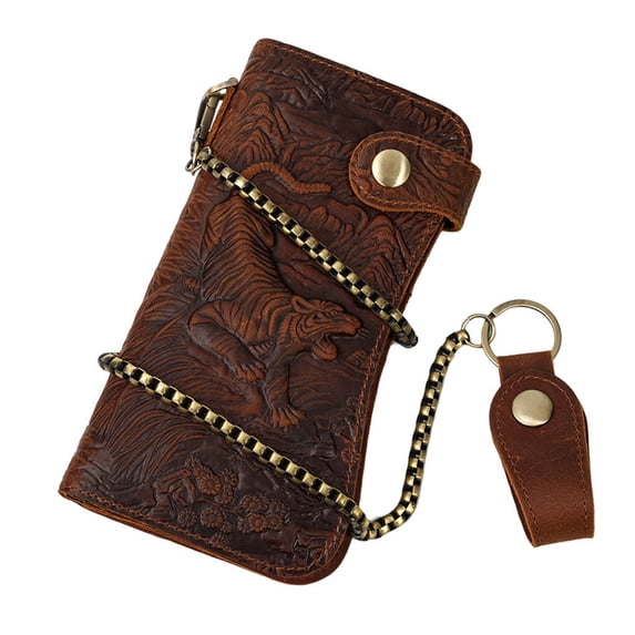 Leather Wallet Chain Anti-theft Wallets with Zipper Multi-card ID Cards Holder Retro Fashionable Purse Travel tiger pattern