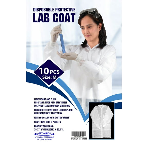 AEC Group Lab Coats, Disposable, Unisex M Size, Pack of 10