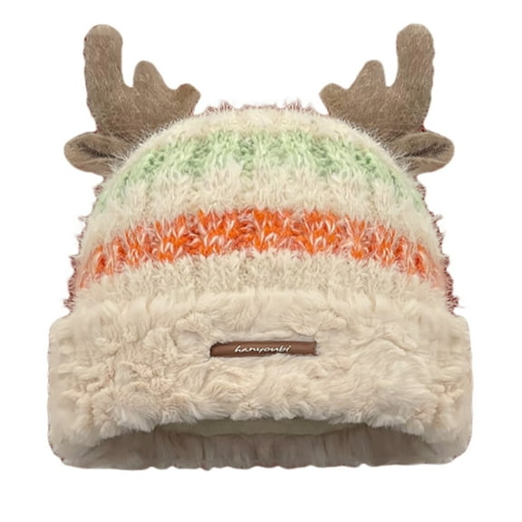 JZROCKER Lovely Deer Horn Beanies Hat Plush Hat Christmas Theme Hat Cold Weather Caps