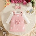 thumbnail image 2 of Tisuna Kids Girls Fall Outfit Set Soft Long Sleeve Crew Neck Floral Print Romper And Suspender Skirt Headband Outfits Children'S 3 Pieces Casual Wear Clothes Set Size 18-24 Months, 2 of 5