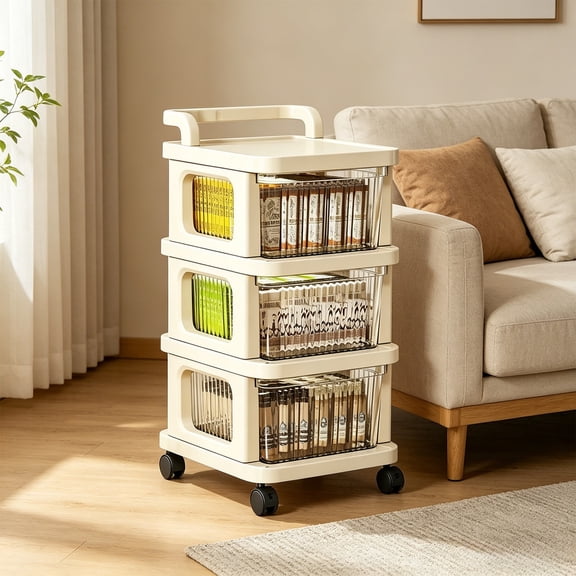 Kieccall Rolling Storage Cart with Drawers Plastic Movable Organizer for Snacks Toys Gift
