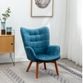 thumbnail image 5 of Carson Carrington  Aasen Silky Velvet Tufted Accent Chair with Ottoman Round Arms Arm Chairs Blue Rubberwood, Fabric, 5 of 13