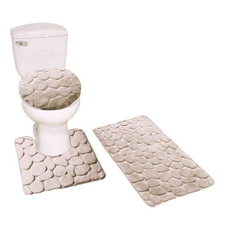 ROCK TAUPE 3-Piece Bathroom Rug Set Super Soft Memory Foam Bath Mat, Rug  19x 30, Contour Mat 19x19 and Toilet Lid Cover 19x19 with Non-Skid