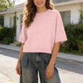 thumbnail image 2 of Tanghaowl Womens Tops Casual Elegant Round-Neck Lightweight Knit Pullover Top for Spring Autumn Women's Pullover Casual Pink S, 2 of 5