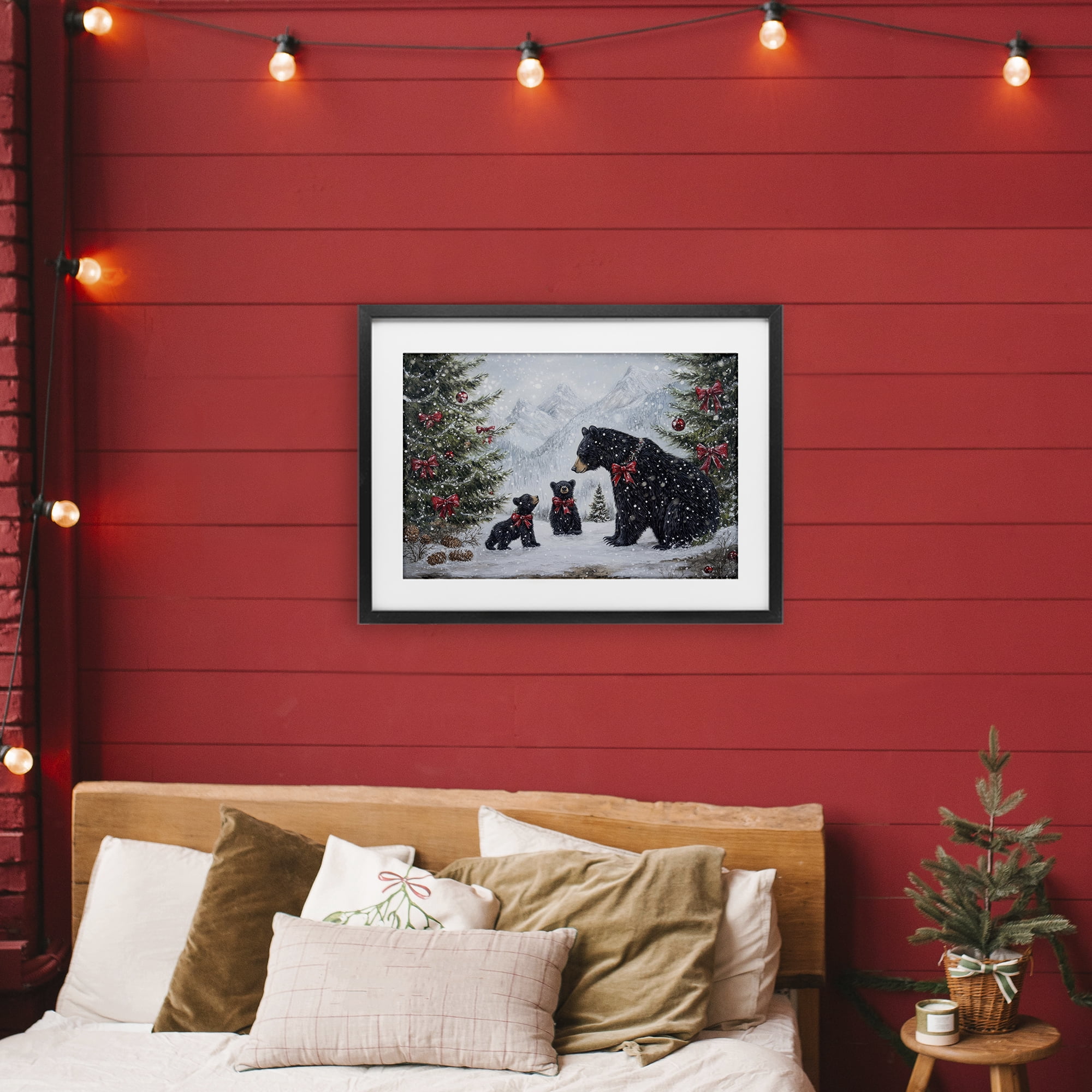 Stupell Industries Christmas Black Bears Black Framed Print Under Glass, design by Tina LeCour
