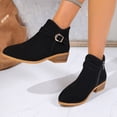 thumbnail image 6 of Xfvqtps Womens Fashion Ankle Boots with Buckle Detail Retro Chunky Heel Suede Booties for Women Side Zipper Low Block Heel Shoes for Fall Winter Black, 6 of 7