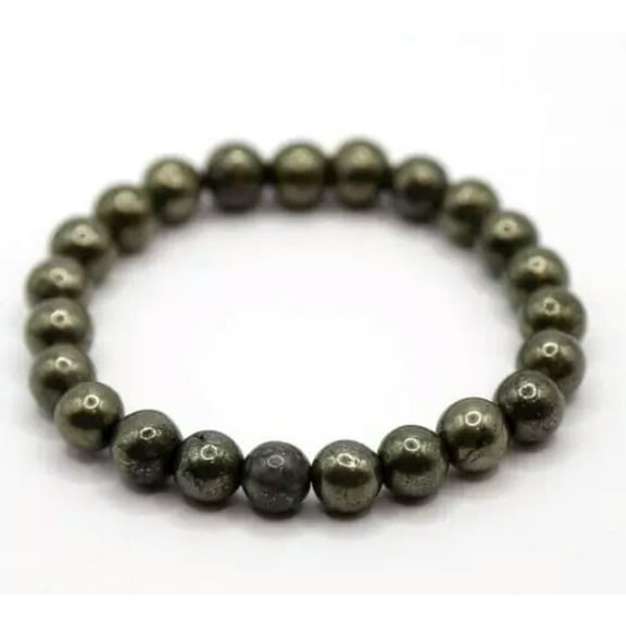 K-KED Beaded Pyrite Bracelet Gems Crystal for Men Women Reiki Chakra Healing Gift 8mm