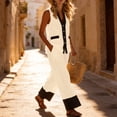 thumbnail image 6 of gbyLJF Beach Vacation Set for Women Cotton Linen Summer Outfits Button Down Sleeveless Shirts & Wide Leg Pant Sets, 6 of 9