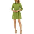 thumbnail image 1 of Vestido de camisa para mujer Inspire Chic de manga 3/4, con botones, mini vestido, color verde pasto, 1 of 6