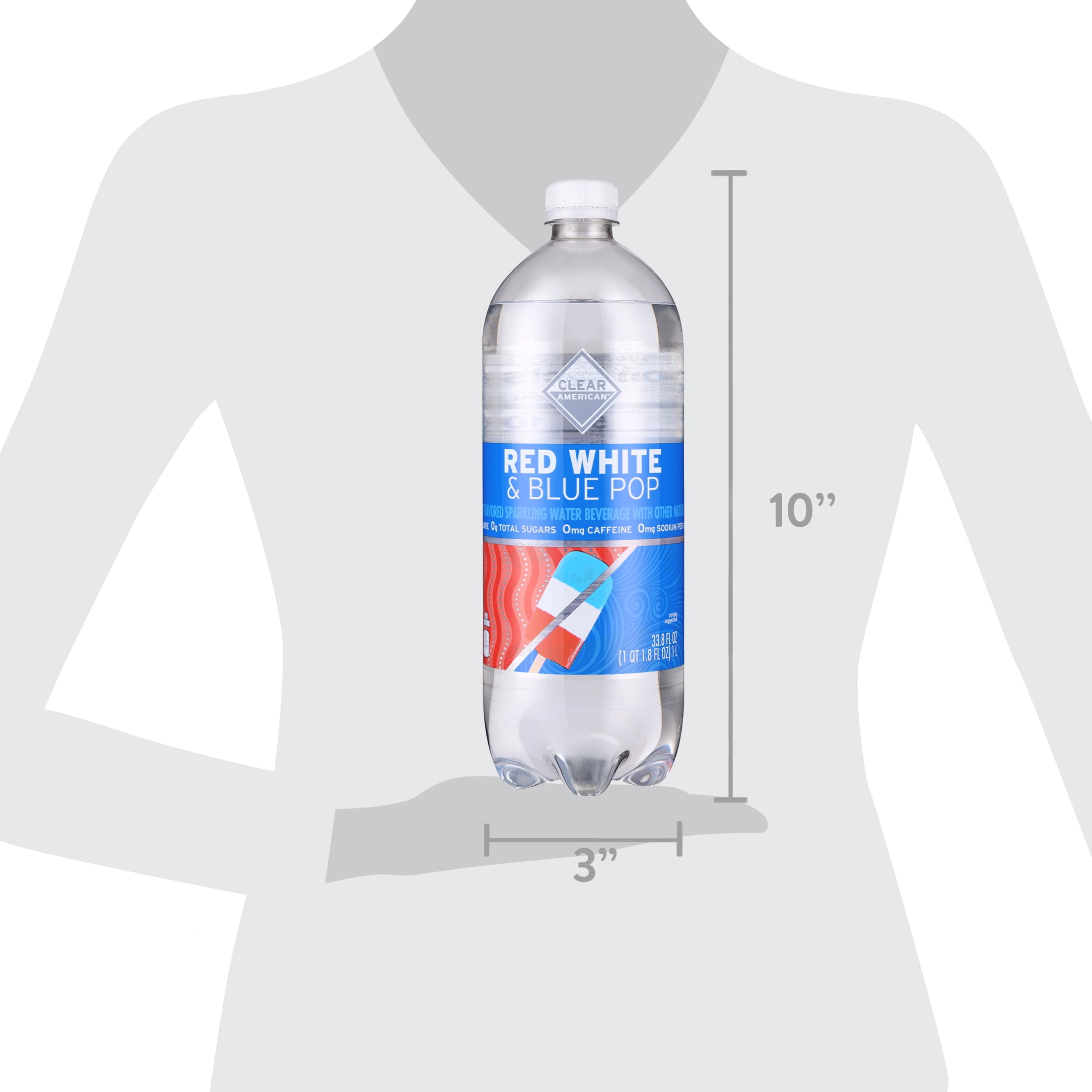 Clear American Red, White, and Blue Pop Flavored Sparkling Water, 33.8 fl oz Bottle