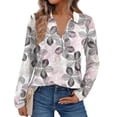 thumbnail image 2 of Women's Fashion Athleisure Long-Sleeve Vintage Floral Butterfly Print Stand Collar Polo Shirt Top, Comfortable & Skin-Friendly & Breathable, Gifts for Women, 2 of 5