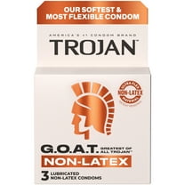 Trojan G.O.A.T. Latex-Free Lubricated Condoms for Men, Patent Pending Ultra Flex Non-Latex Material, Soft, Strong, Odorless & Colorless, 3 Count