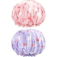 thumbnail image 1 of Gorros de ducha impermeables MACHAO para niños Rosa y Morado Talla Única 2 Piezas, 1 of 5