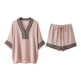 thumbnail image 4 of QGJZVUNL Boho 2 Piece Sets for Women Summer Outfits V Neck Top Elastic Waist Shorts Vacation Clothes Size 2XL, 4 of 5