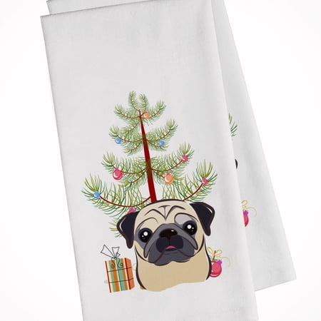 Carolines Treasures BB1634WTKT Christmas Tree and Fawn Pug White Kitchen Towel Set of 2 Dish Towels 19 X 25 multicolor