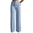 thumbnail image 3 of Cutuoiiu Women's Solid Color Wide Leg Pants High Waist Straight Trousers with Pockets for Work Office Daily Wear, 3 of 7