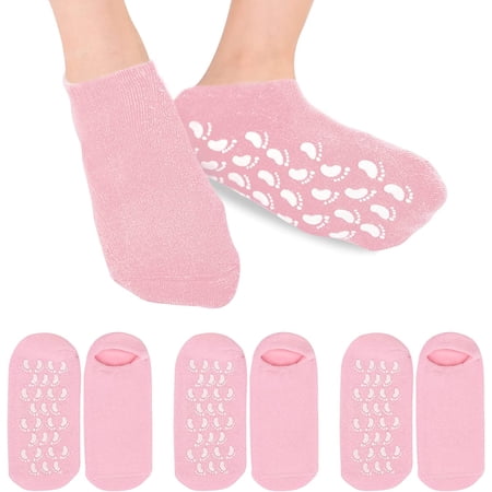 3 Pairs Moisturizing Heel Socks Gel Linked Open Toe for Cracked Dry Heel, Women Men SPA Footcare Socks, Pink