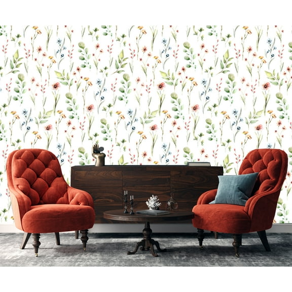 MuralsPrint Meadow Wild Florals Peel and Stick Wallpaper, Eco-friendly Removable Wallpaper, 10'L x 24''W