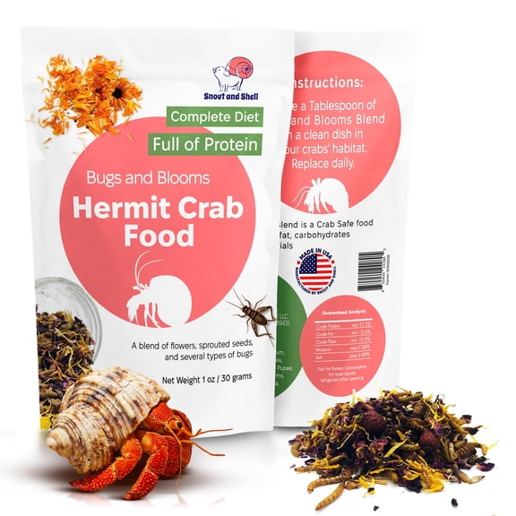 Bugs and Blooms Hermit Crab Food - 1 oz - 30 Grams - Whole Food Diet for Hermit Crabs - Seeds, Bugs and More by Snout and Shell