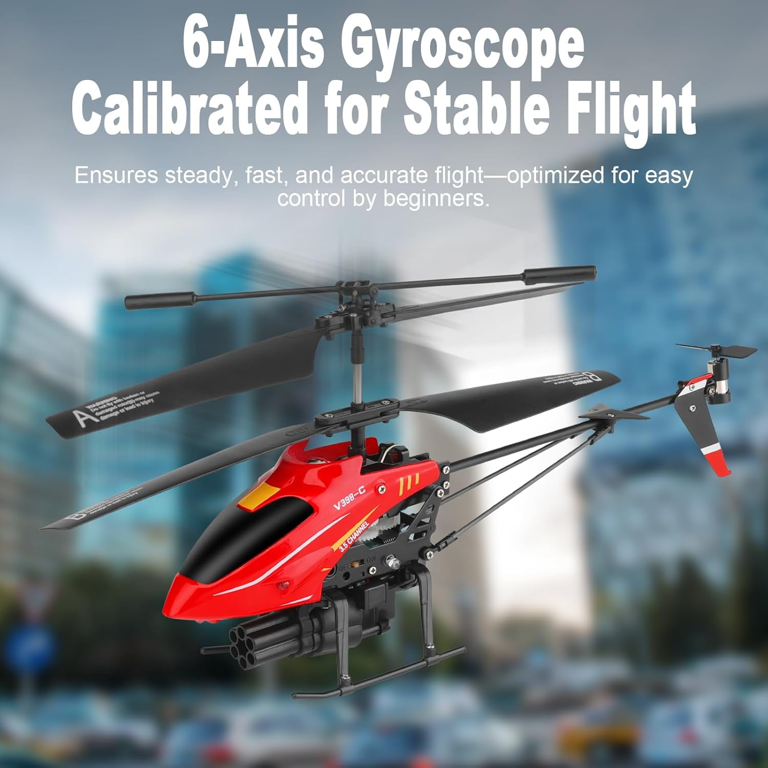 Bruce&Shark RC Helicopter, WLtoys V398-C Remote Control Helicopter, 4 Channel RC Aircraft with 6-Axis Gyro, One Key Take Off/Landing, Easy to Fly for Kids and Beginners