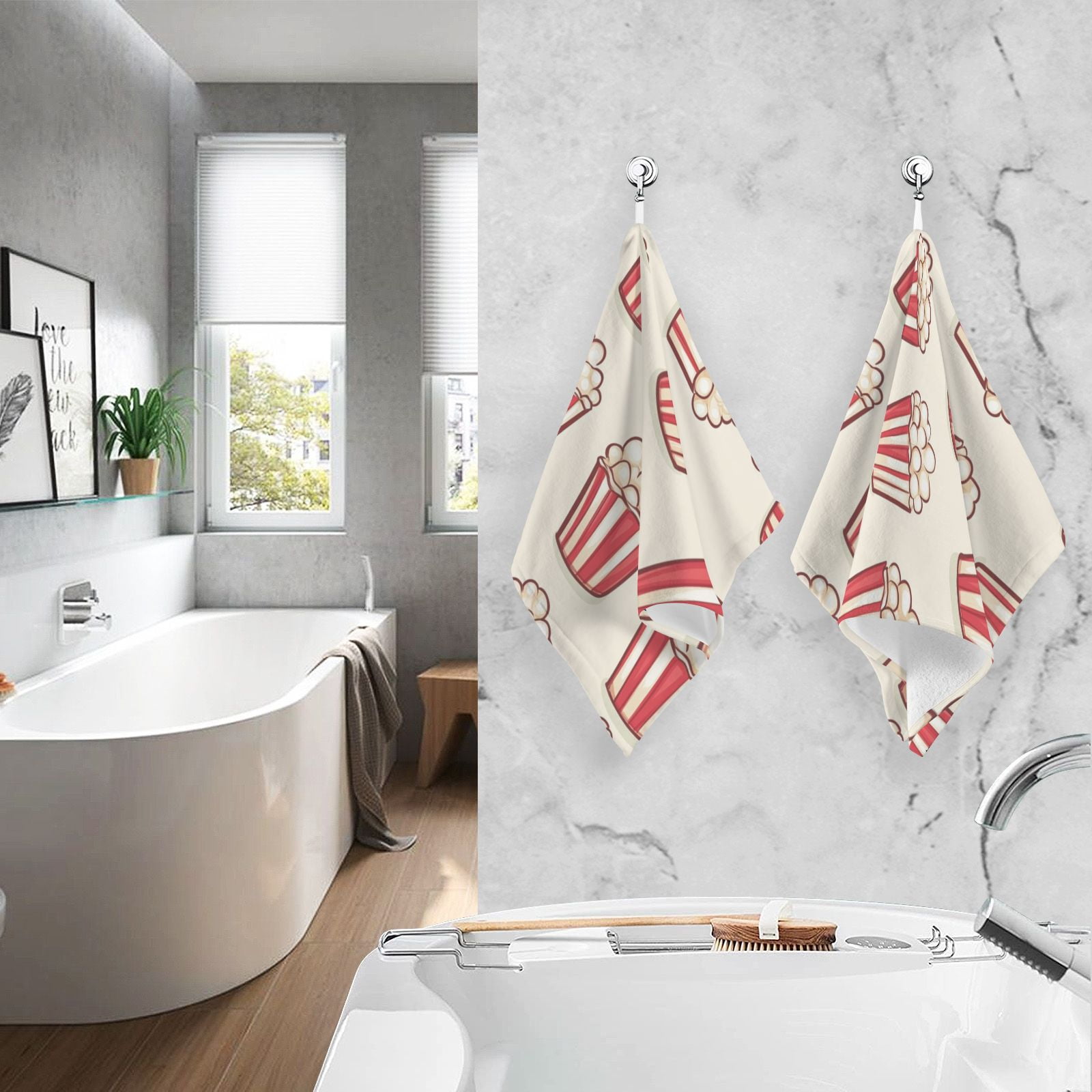 Cartoon Popcorns Hand Towels Cotton Bath Towels Large Face Towels Absorbent for Bathroom 2 Packs