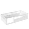 thumbnail image 6 of Twin Size Floor Bed with High Fence, Twin Size Bed Frame with Low to Ground Design, Playhouse Bed with Solid Wood Frame, No Box Spring Needed, for Bedroom, Playroom, Dorm, White, 6 of 9