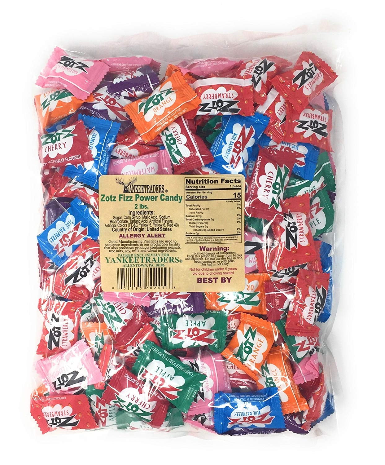 Zotz Assorted Sour Fizzing Candies 4 Pounds (Two, 2 LB Bags