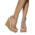 thumbnail image 7 of Leozcaa Womens Wedges Sandals Open Toe Cork Dressy Platform Buckle Ankle T-Strap Rhinestone Heel Shoes, 7 of 7