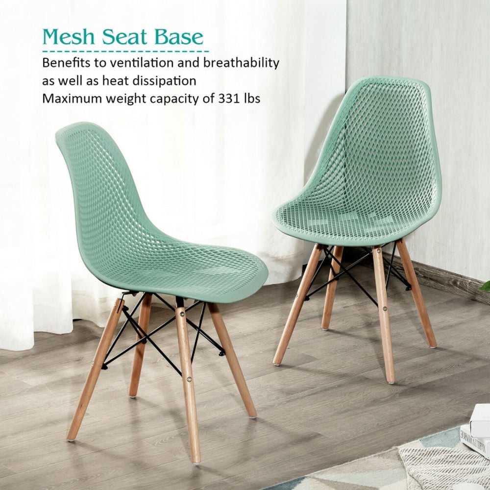 Demi Bonn 4 Pcs Modern Plastic Hollow Dining Chairs Set with Wood Leg, Green