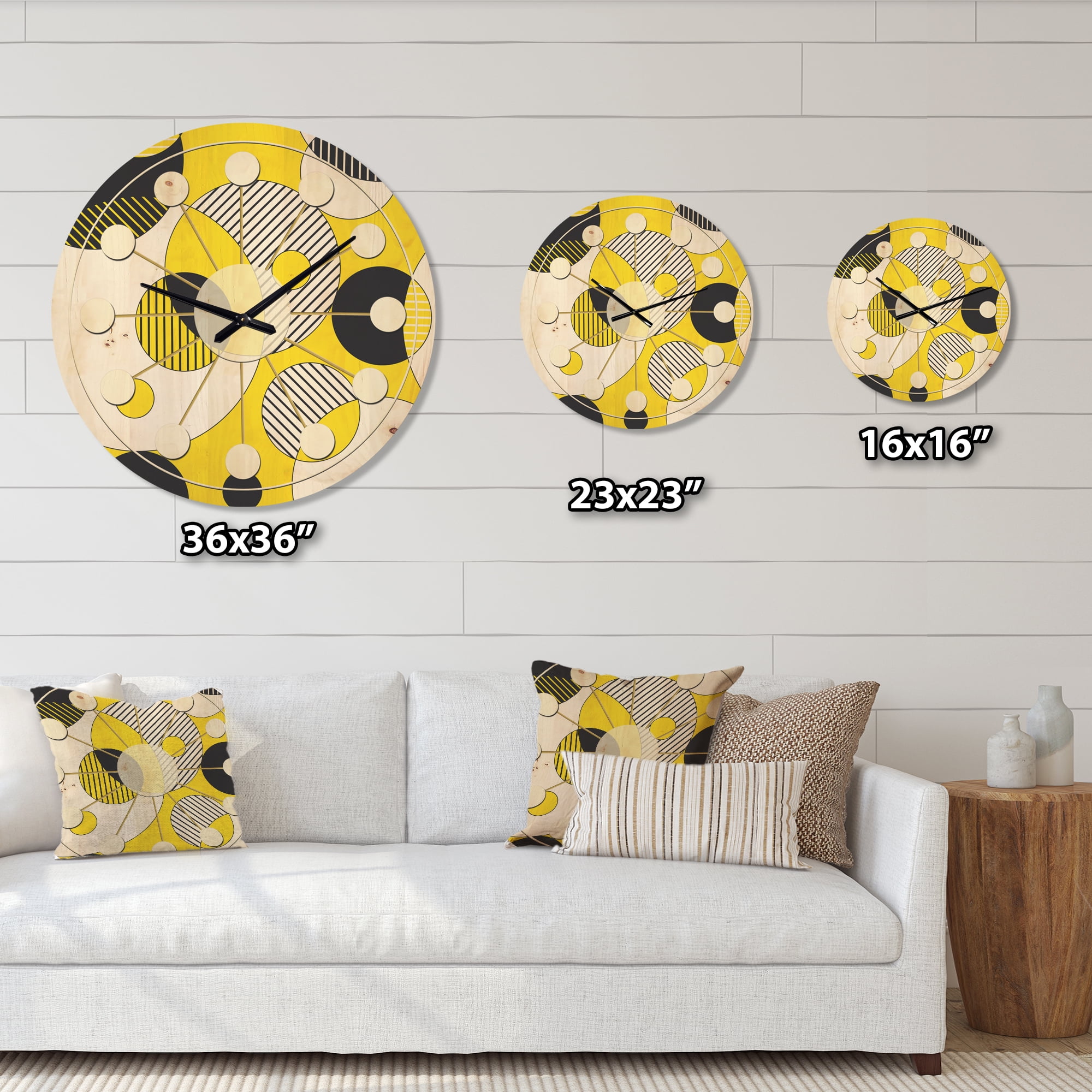 Designart 'Circular Abstract Retro Pattern Geometric I' Mid-Century Modern Wood Wall Clock