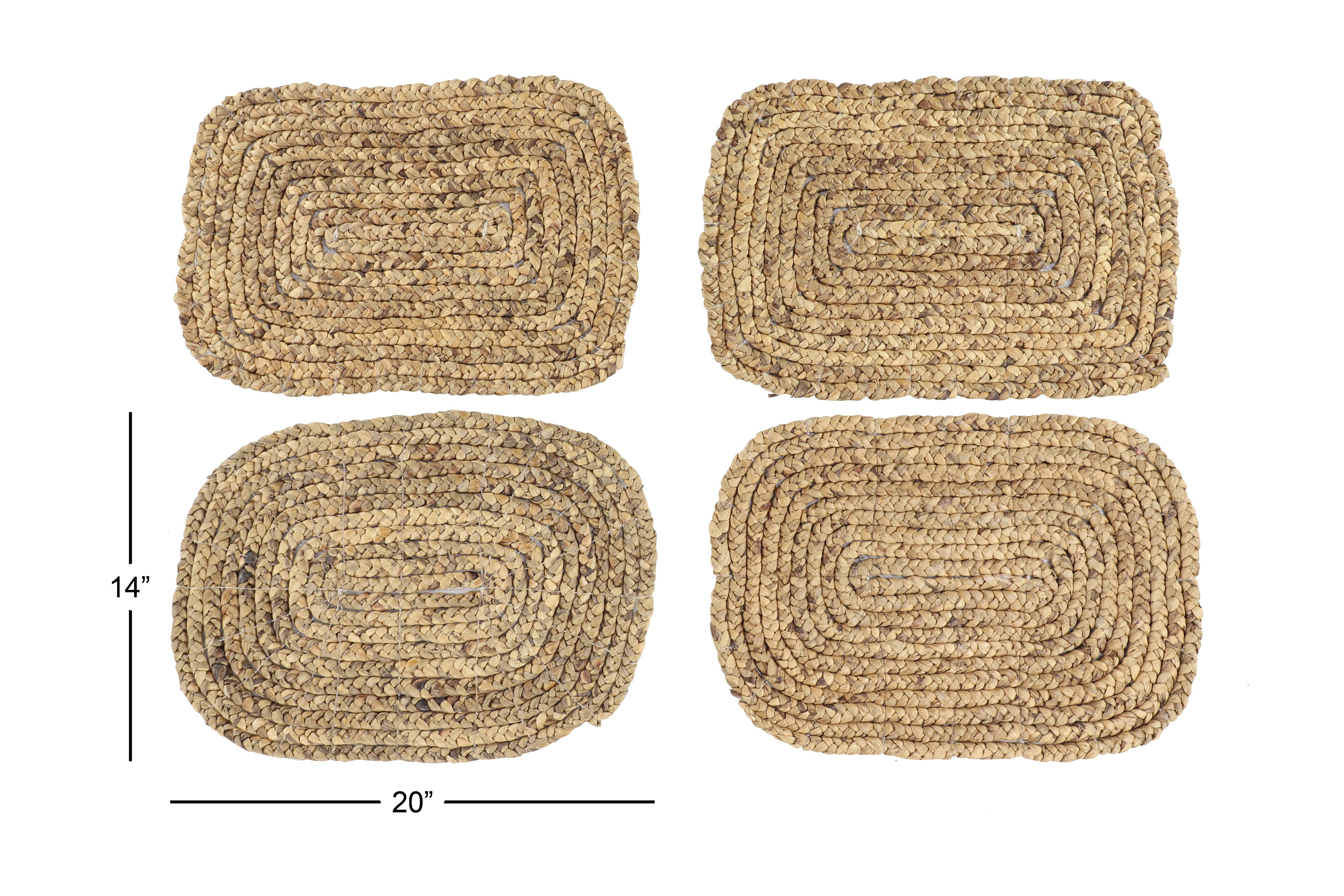 DecMode Rectangular Braided Natural Water Hyacinth Placemats, Set of 4: 20” x 14” Each