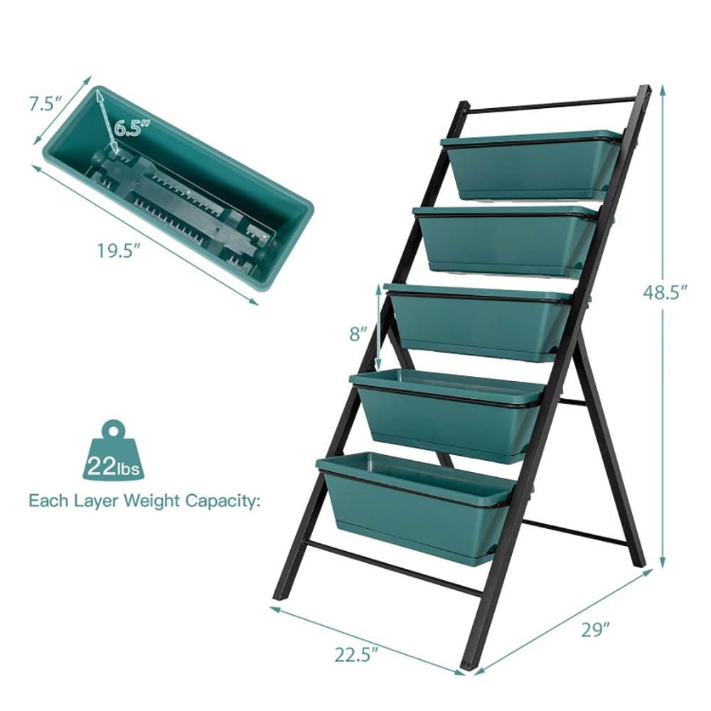 Resenkos Raised Planter Boxes, Large Space Elevated Flower Beds,5-tier Vertical Garden Planter Box Elevated Raised Bed with 5 Container-Green