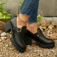 thumbnail image 4 of Rokment Women's Platform Mary Jane Oxfords Ankle Boots Fall Winter Fashion Casual Leather Buckles Chunky Block High Heel Slip on Loafers Short Dress Booties Black Size 6, 4 of 7
